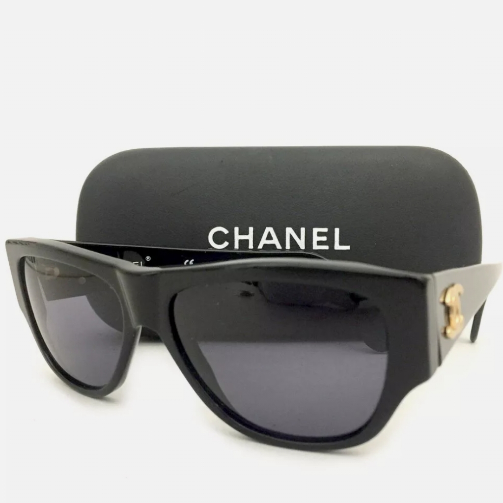 Chanel 01453 Cc Logo Black Sunglasses Vintage/N2079